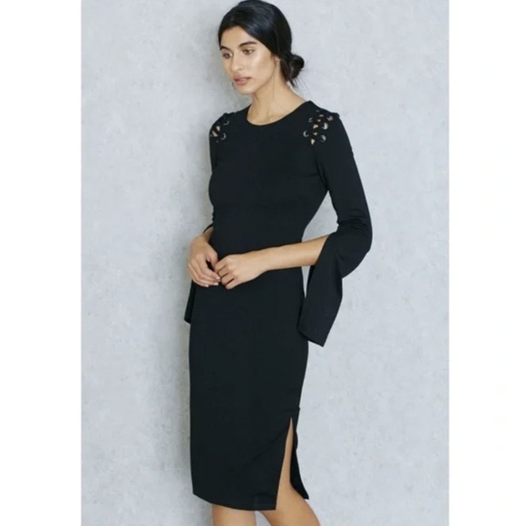 Bardot Lace Up Shoulder Luna Midi Dress Black sz 8 NWT - Picture 1 of 4